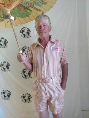 Mens Romper Red Stripe Flag Patch L