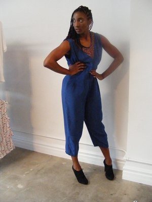 Womens Blue Silk Jumpsuit with Stars M