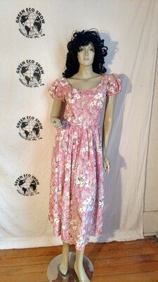 Pink Striped Flowered Western dress S USA