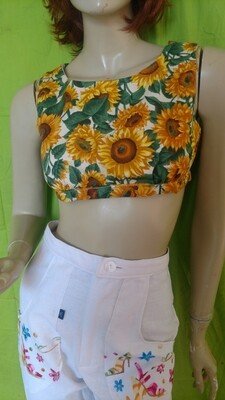 Sunflowers Crop Top S  lined