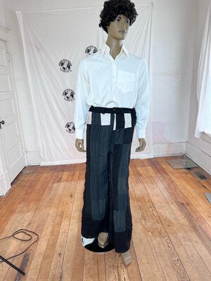 Mens Black Wool Bell Pants Patchwork Lined 36