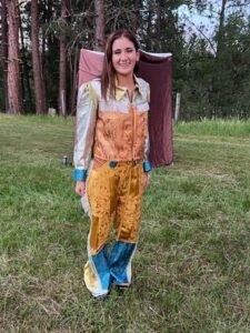 Womens Gold Silver Fringed Suit S 26" W 