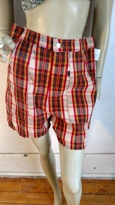 Womens Plaid Denim Shorts L  32"
