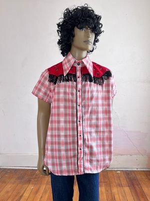 Plaid Cowboy shirt L Fringe