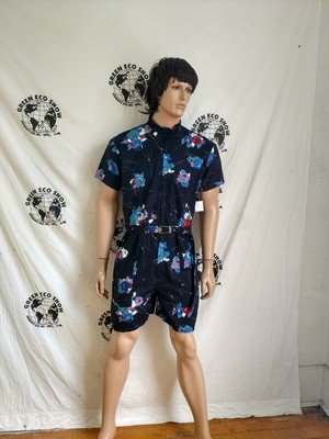 Mens Romper Blk flower Cotton XL