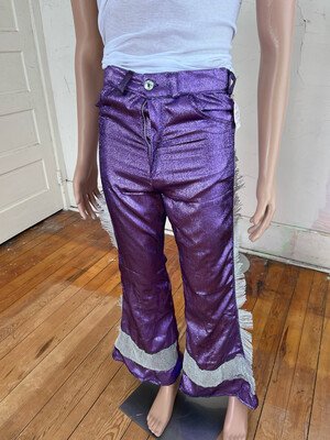 Purple Lamee Silver fringe Pants S 30" with rhinestones
