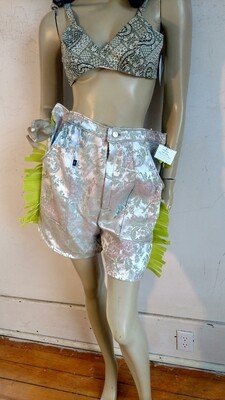 Womens Brocade Shorts L  green fringe