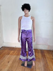 Purple Lamee Silver fringe Pants S 30" with rhinestones
