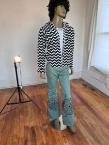 Waagon Wheel Embroidred Moss Stitch Western Pants  32 bells