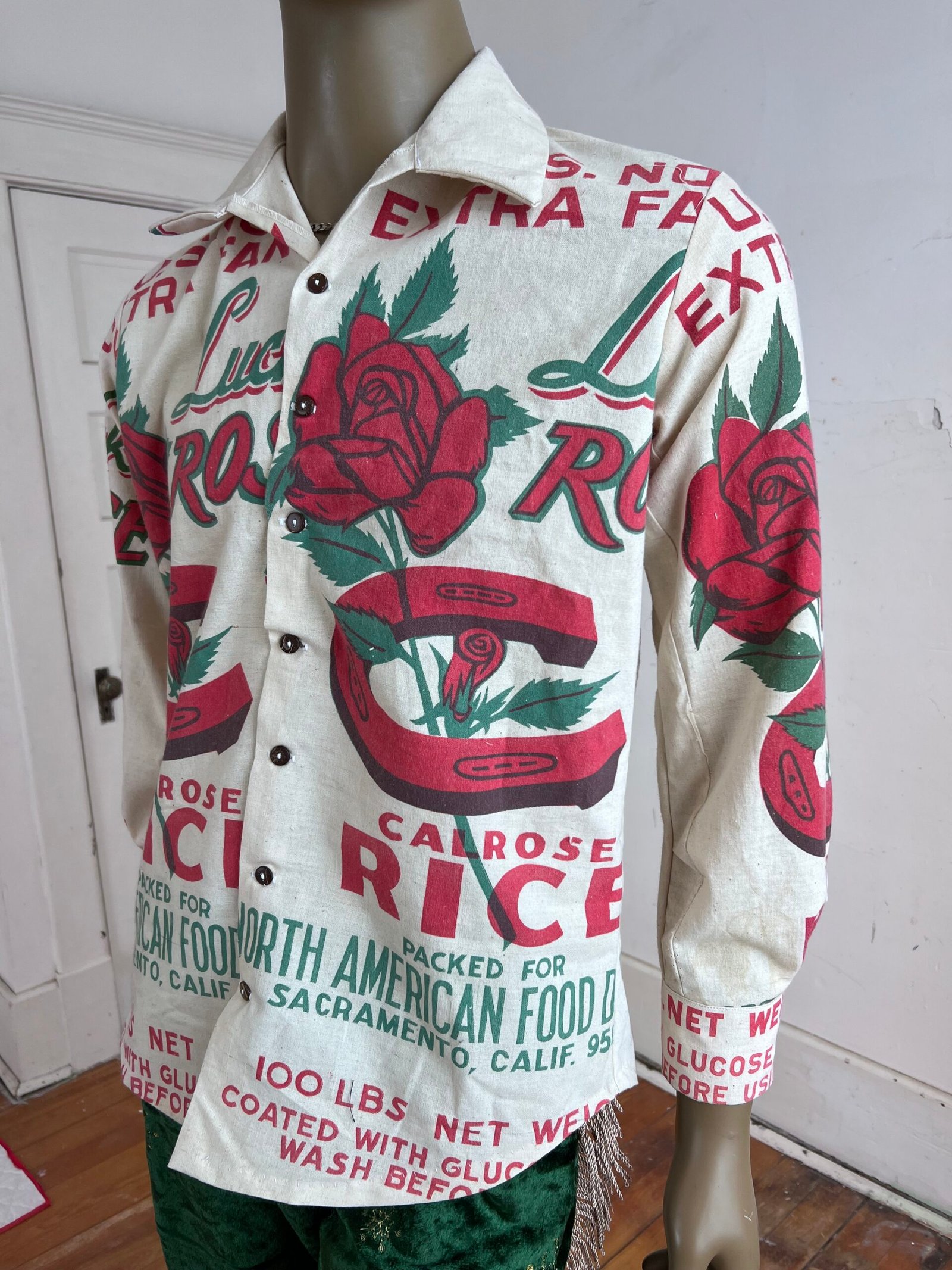 Mens Feed Sack Long Sleeve Roses Shirt