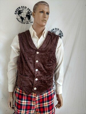Mens Vest Western Faux Fur lined XL Brown
