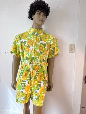 Mens Romper Flower Power Terry Cloth  L